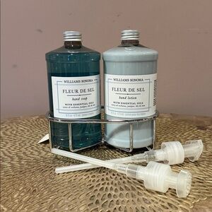 Williams Sonoma Fleur De Sel Hand Soap and Lotion Set with Silver Caddy
